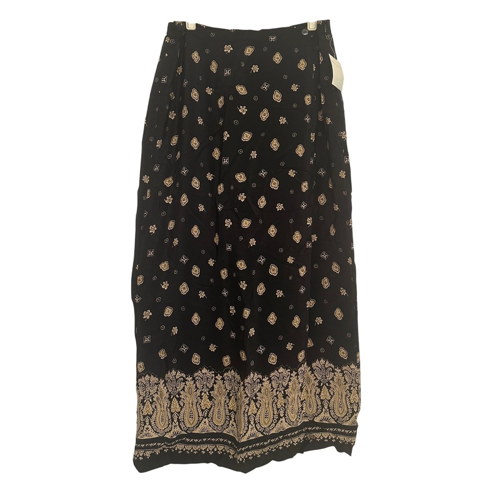 Coldwater Creek 100% Silk Bandana Faux Wrap Skirt Black Paisley Sz M Western New